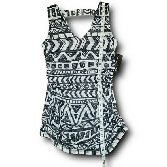 INC International Concepts Tribal Ruched Cut Out Back Black White Top SP - Picture 15 of 16